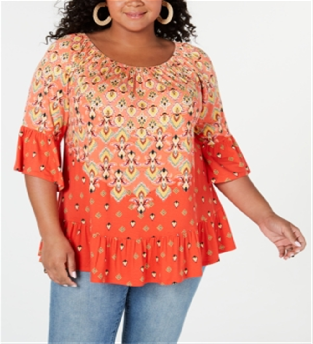 Blusa estampada com babados Sedona Oasis da Style &amp; Co Women's Plus, laranja, tamanho 0X