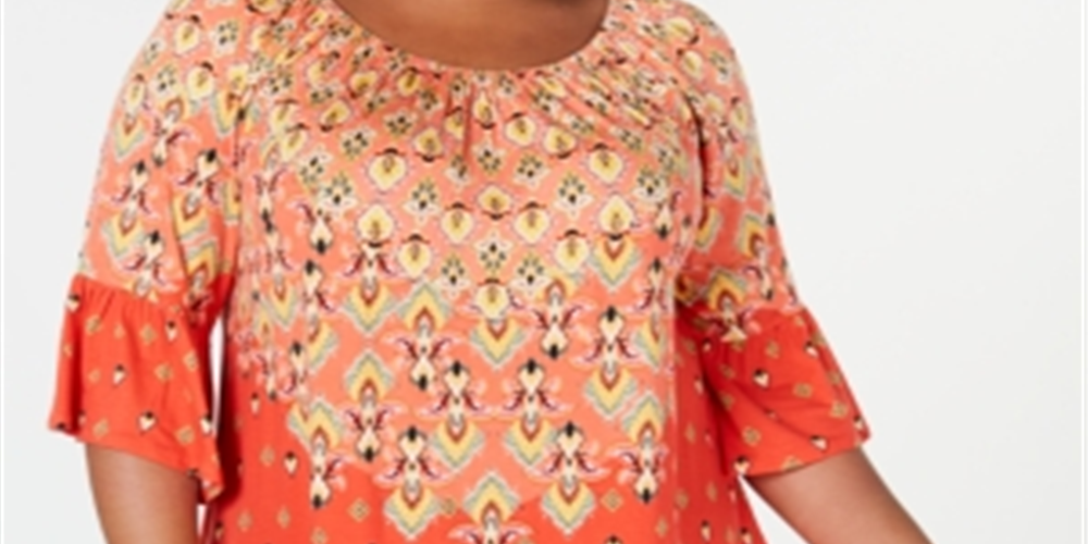 Blusa estampada com babados Sedona Oasis da Style &amp; Co Women's Plus, laranja, tamanho 0X