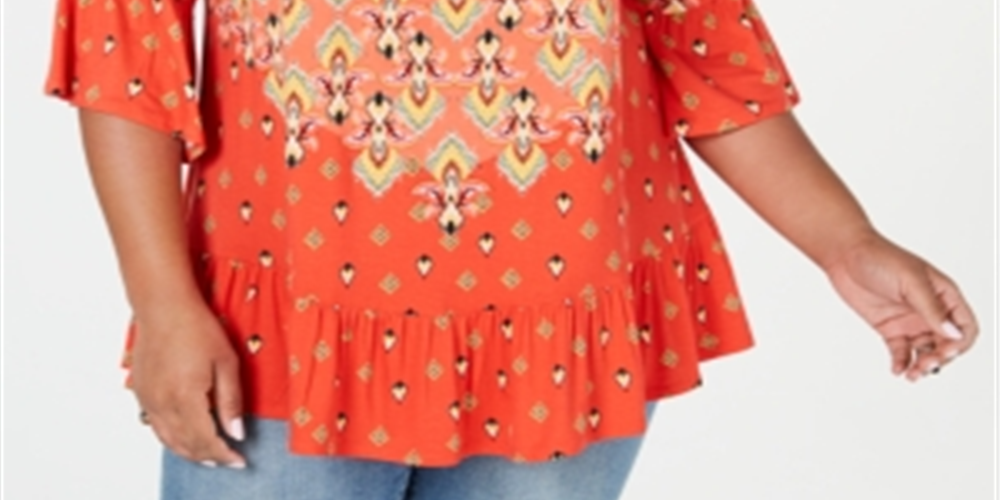Blusa estampada com babados Sedona Oasis da Style &amp; Co Women's Plus, laranja, tamanho 0X