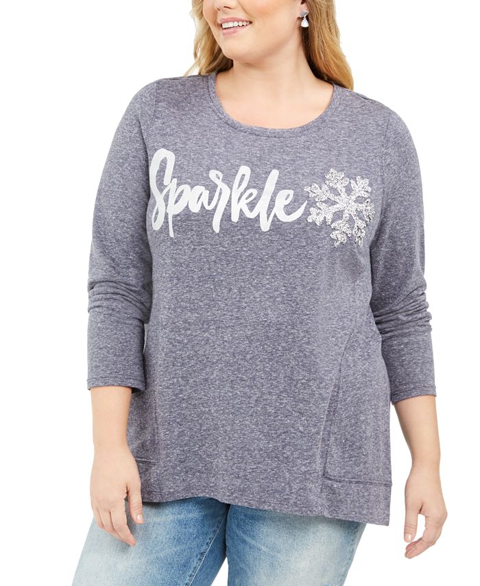 Moletom feminino estilo &amp; co plus size com detalhes metálicos, roxo, tamanho 3X