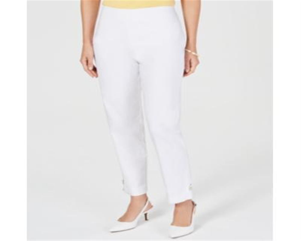 Calça feminina com aba no tornozelo JM Collection, branca, tamanho pequeno G
