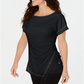 JM Collection Top feminino com babados e amarração lateral, preto, tamanho X-S