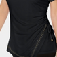JM Collection Top feminino com babados e amarração lateral, preto, tamanho X-S
