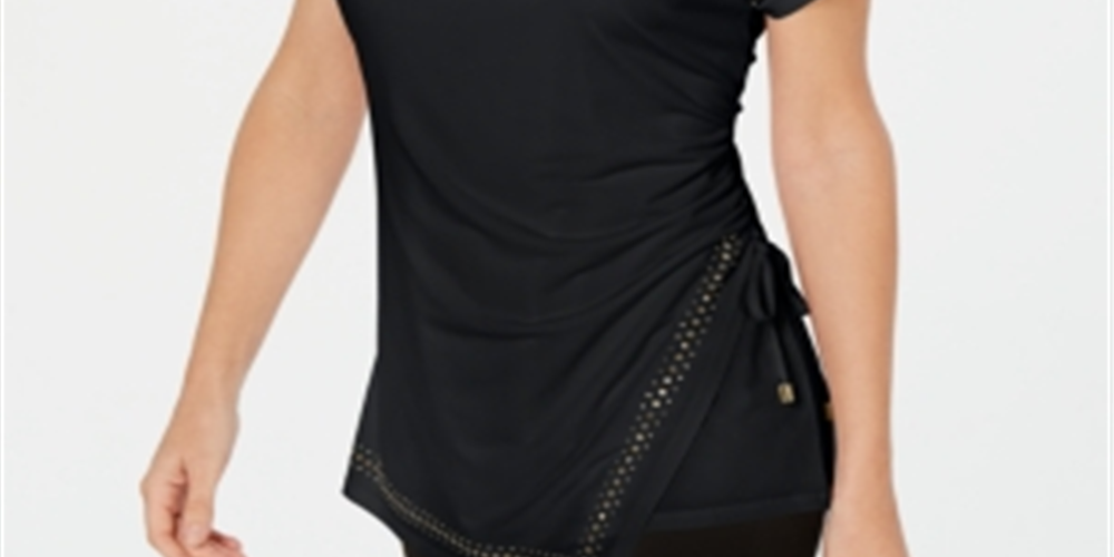 JM Collection Top feminino com babados e amarração lateral, preto, tamanho X-S