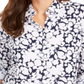 Camisa feminina Charter Club com estampa floral e botões na frente, em mistura de linho, azul, tamanho pequeno GG