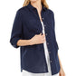 Camisa de linho feminina Charter Club azul tamanho X-G