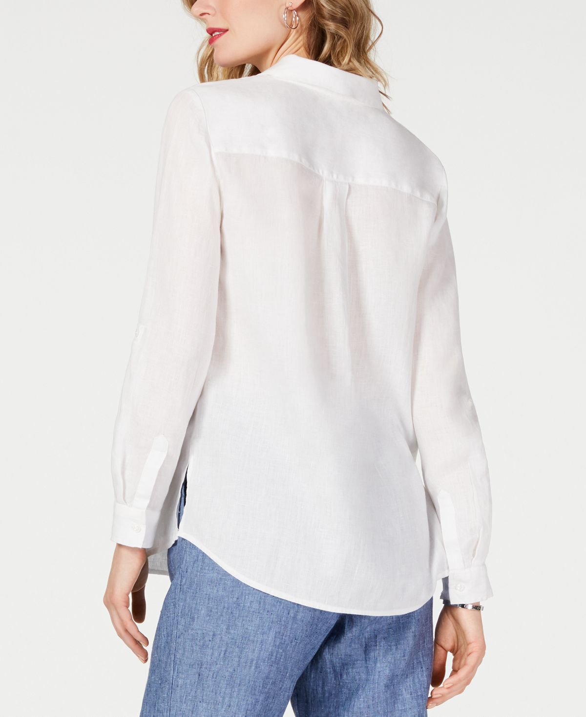 Camisa de linho feminina Charter Club azul tamanho X-G