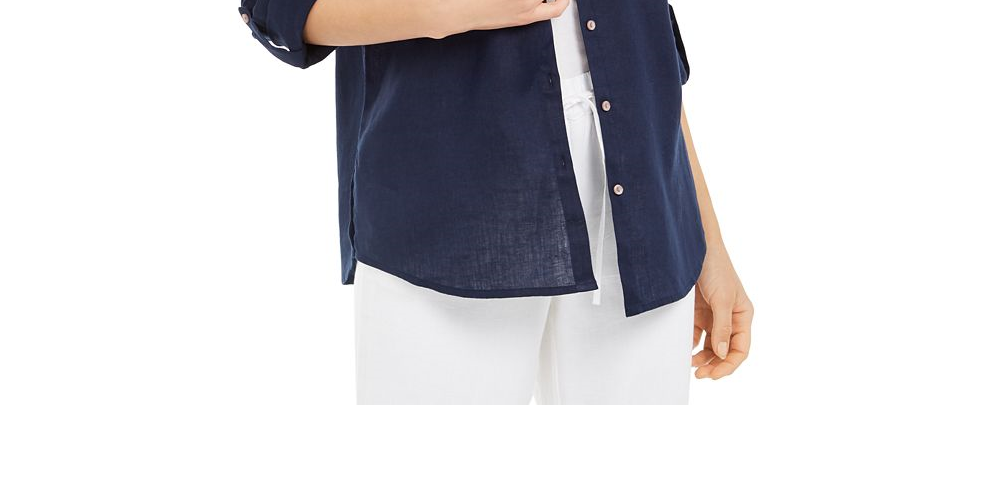 Camisa de linho feminina Charter Club azul tamanho X-G