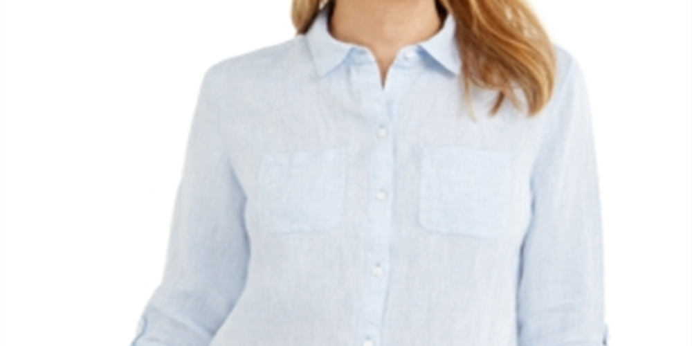 Camisa de linho feminina Charter Club azul tamanho X-G