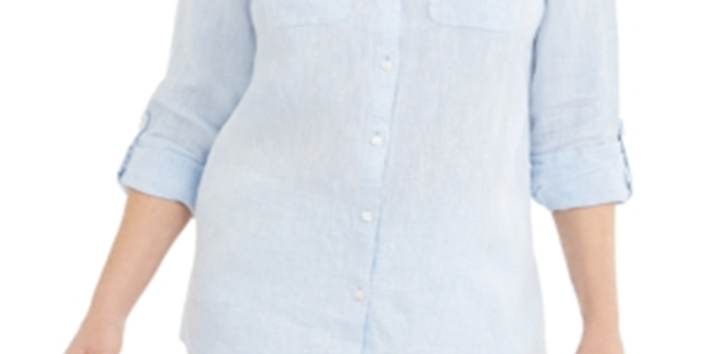 Camisa de linho feminina Charter Club azul tamanho X-G