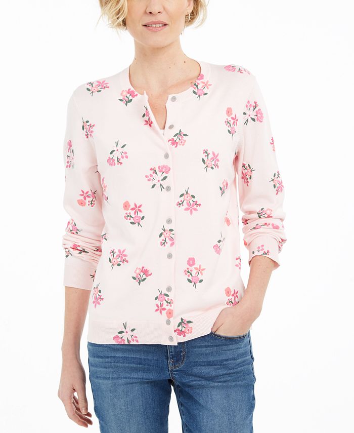 Karen Scott Cardigan feminino estampado com botões frontais rosa tamanho pequeno P