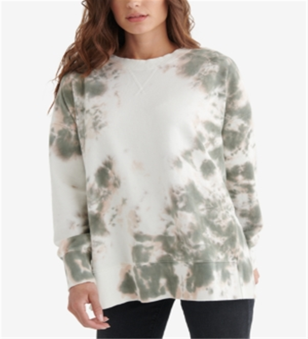 Suéter feminino de lã com gola redonda Lucky Brand, branco, tamanho médio