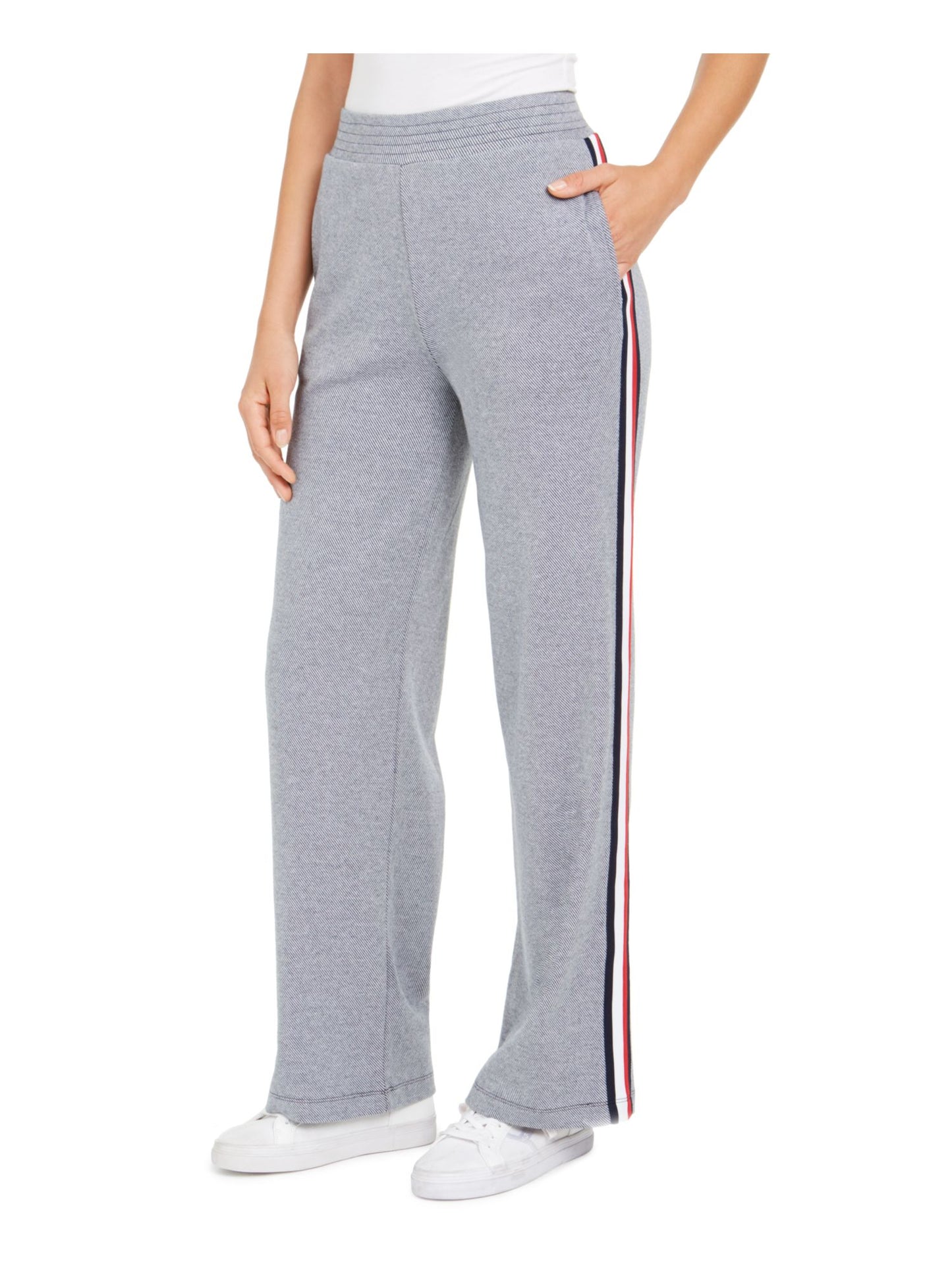 Calça listrada feminina Tommy Hilfiger cinza tamanho X-G
