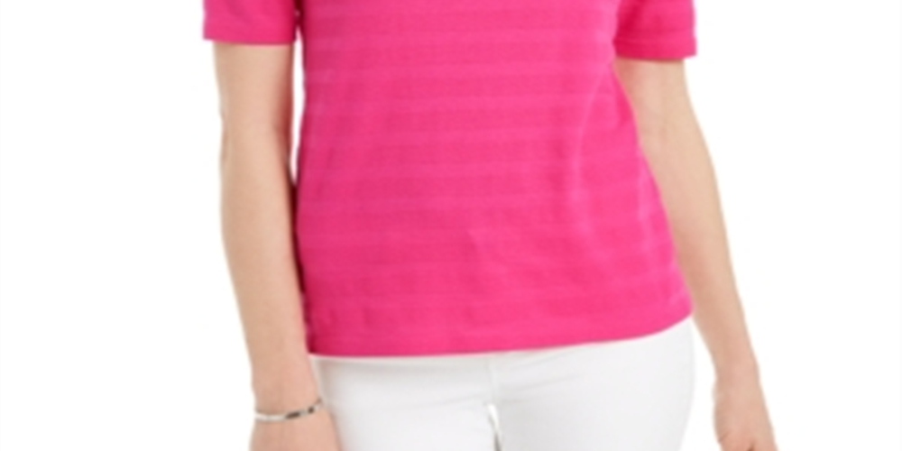 Charter Club Top feminino de algodão com listras e mangas compridas, rosa, tamanho XX-G