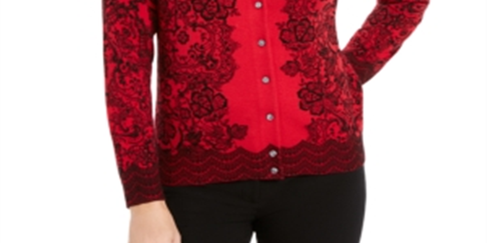 Karen Scott Cardigan Feminino Lace Trails Vermelho Tamanho Pequeno
