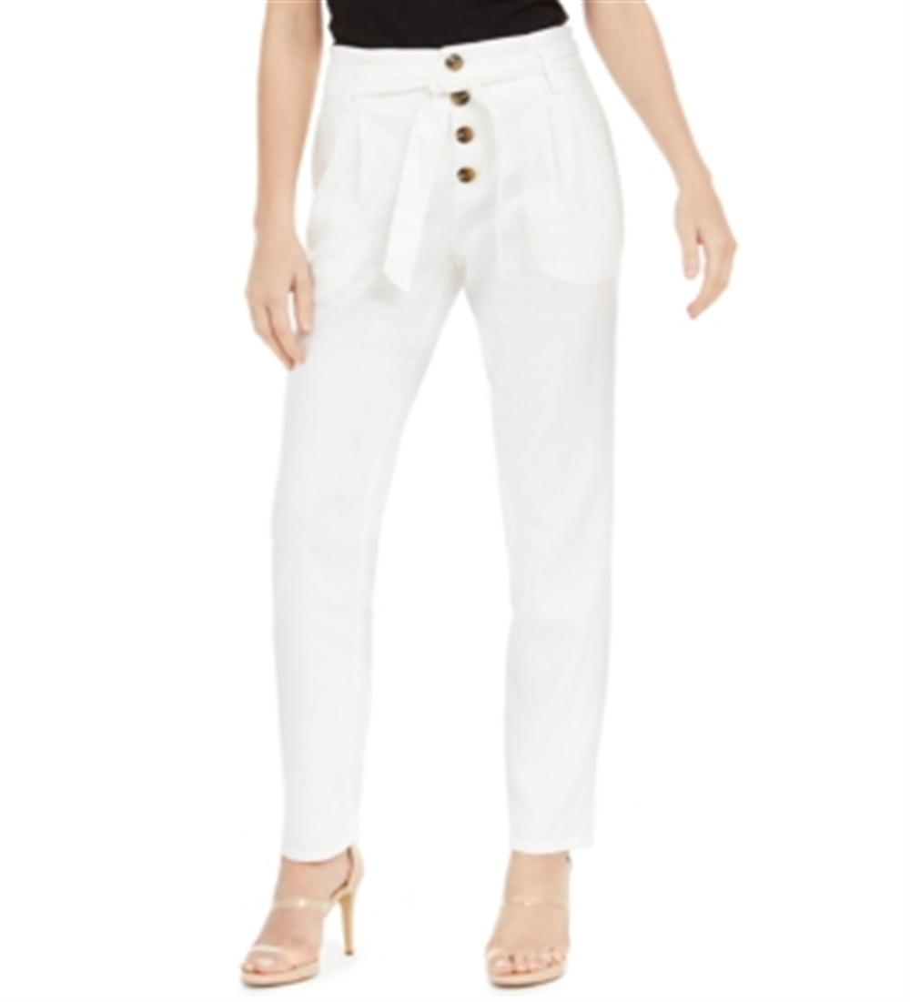 Calça feminina afunilada Paperbag da INC International Concepts, branca, tamanho 12