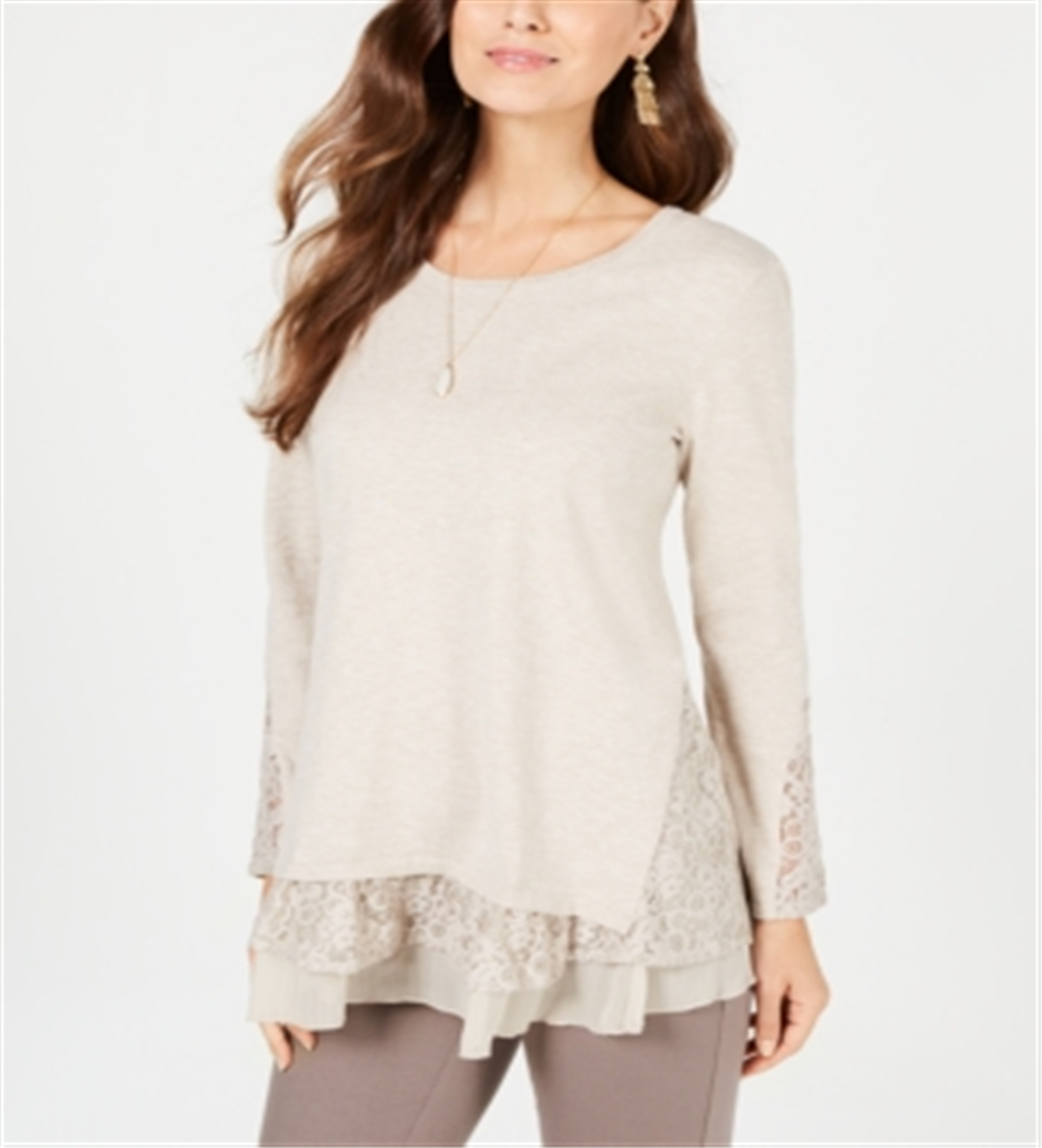 Túnica feminina estilo camadas estilo &amp; co marrom tamanho médio
