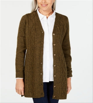 Karen Scott Cardigan Duster Feminino com Botões Frontais Verde Tamanho Pequeno