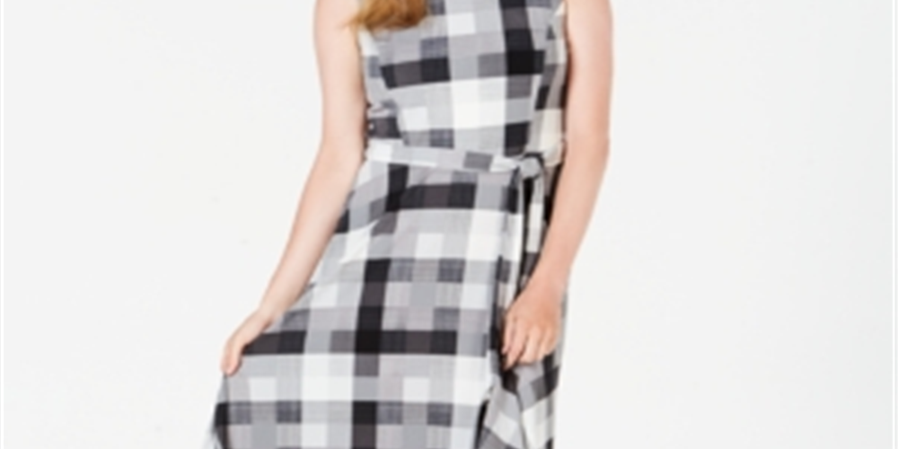 Vestido feminino xadrez midi Charter Club, tamanho pequeno, preto, tamanho pequeno