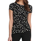 Top DKNY Feminino com Estampa de Bolinhas e Nó Lateral Cinza Tamanho Médio