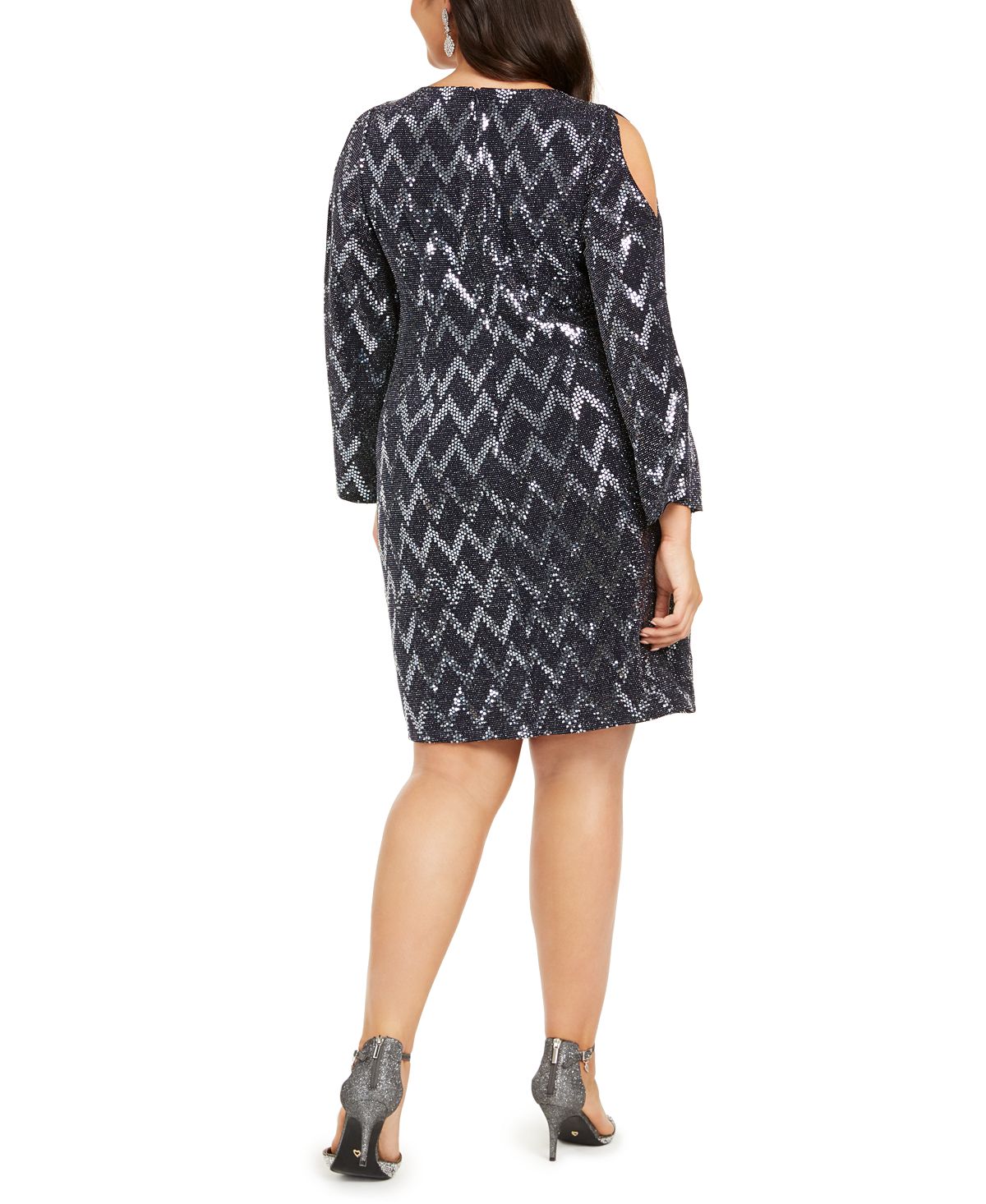 Vestido tubinho metálico com ombros descobertos Jessica Howard feminino, tamanho 14-W, azul