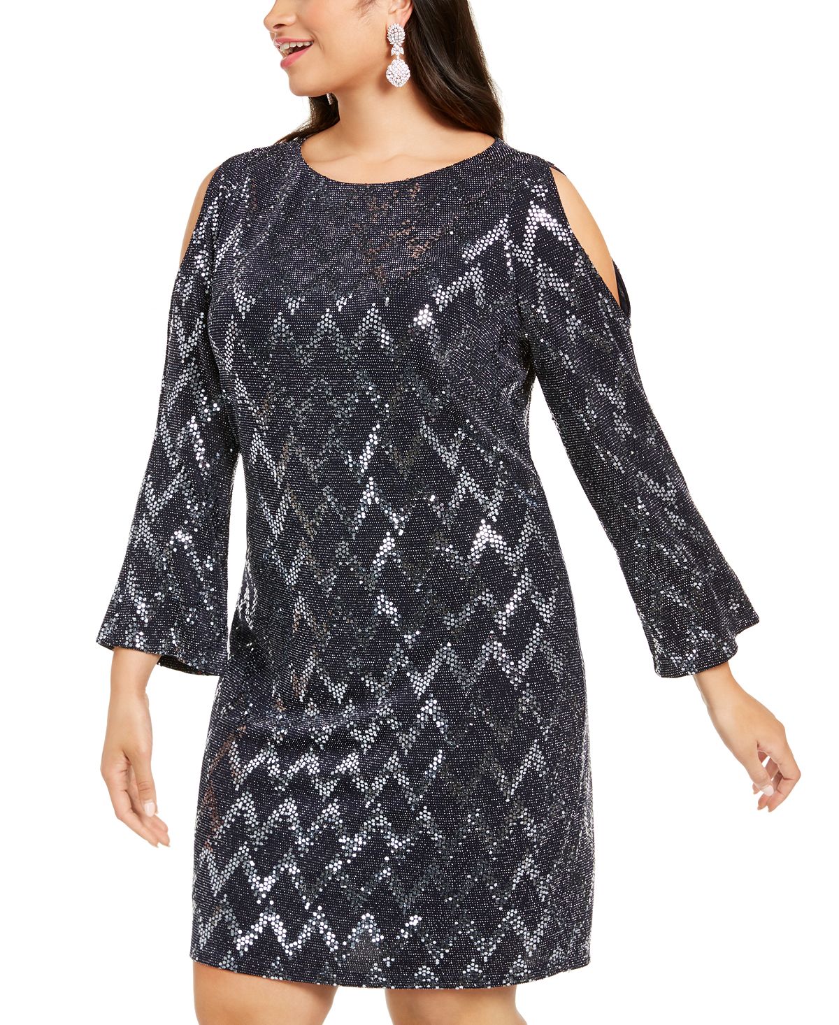 Vestido tubinho metálico com ombros descobertos Jessica Howard feminino, tamanho 14-W, azul