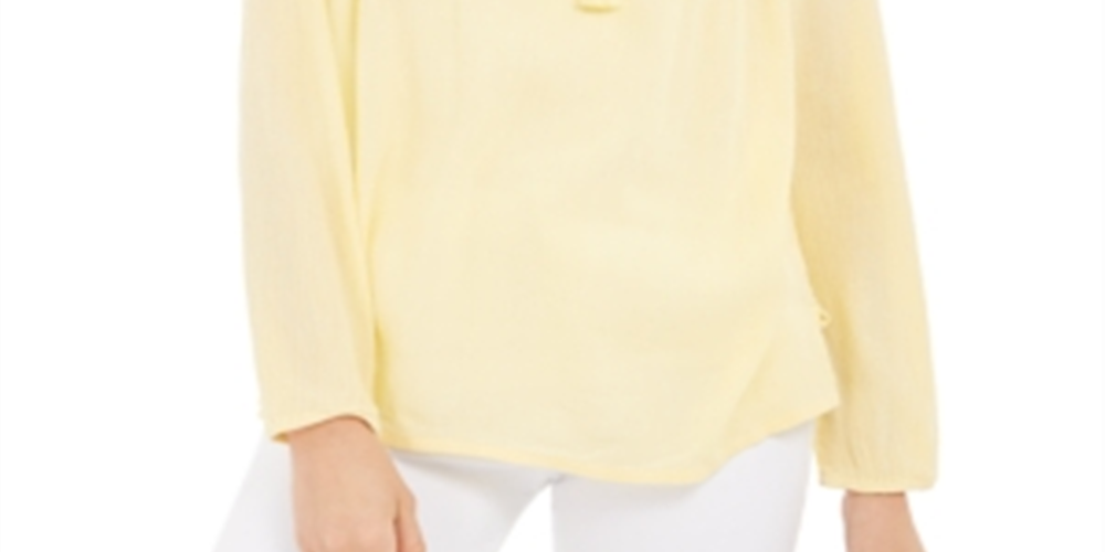 Charter Club Feminino Borla Amarração Ilhós Linho Top Amarelo Tamanho P