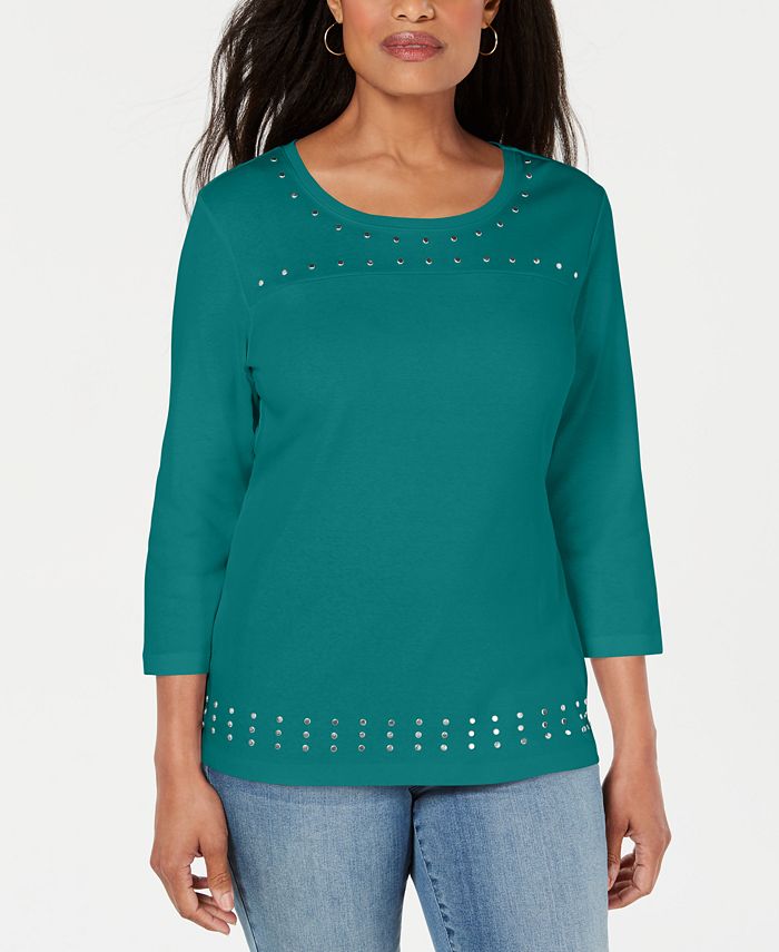 Karen Scott Top Feminino Decote Redondo com Tachas Verde Tamanho P