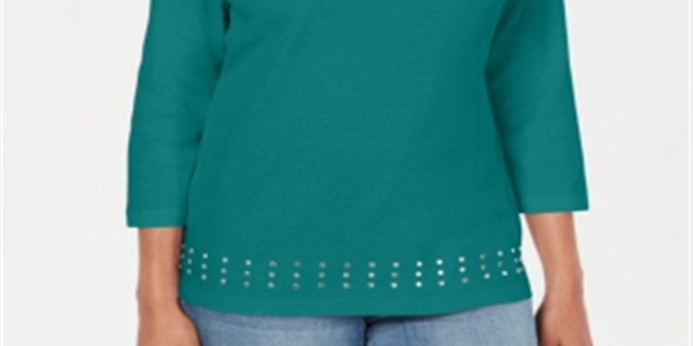 Karen Scott Top Feminino Decote Redondo com Tachas Verde Tamanho P