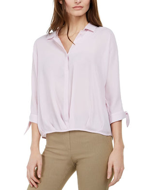 Blusa feminina Alfani com manga amarrada, branca, tamanho pequeno G