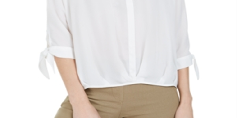 Blusa feminina Alfani com manga amarrada, branca, tamanho pequeno G