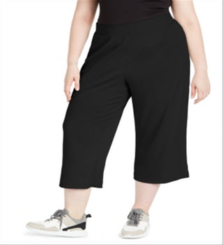 Ideology Women's Plus Ribbed Culottes Pant Black Size 2X
