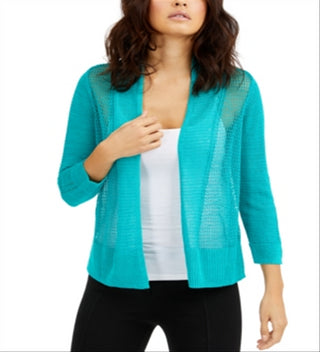 Cardigan Alfani Feminino de Linho Misto com Frente Aberta e Pontos Mistos, Verde, Tamanho Pequeno
