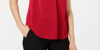 Regata feminina Alfani de cetim com decote em V, vermelha, tamanho X-S