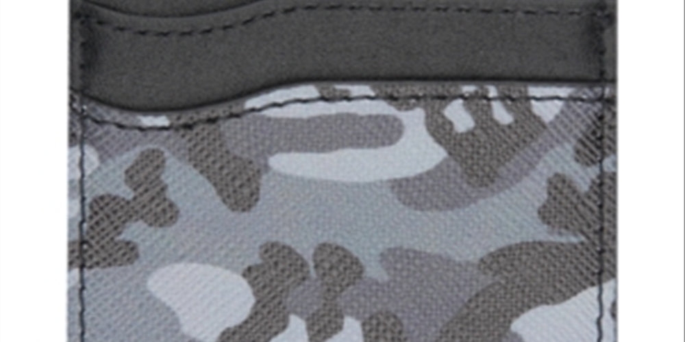 Mini carteira adesiva masculina personalizada para um cartão, em couro camuflado, preta, tamanho único