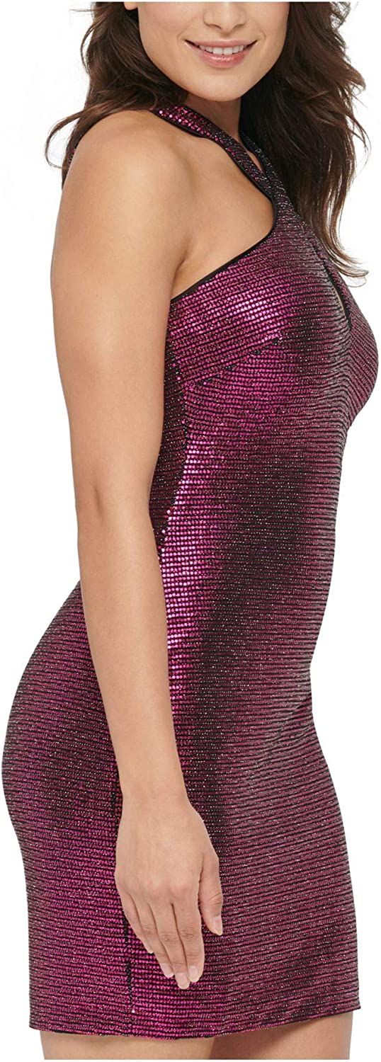 Vestido curto de festa feminino Guss com lantejoulas, decote grego, sem mangas, frente aberta, preto, tamanho 2
