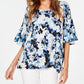 Blusa feminina Alfani com estampa floral e babados, azul, tamanho G