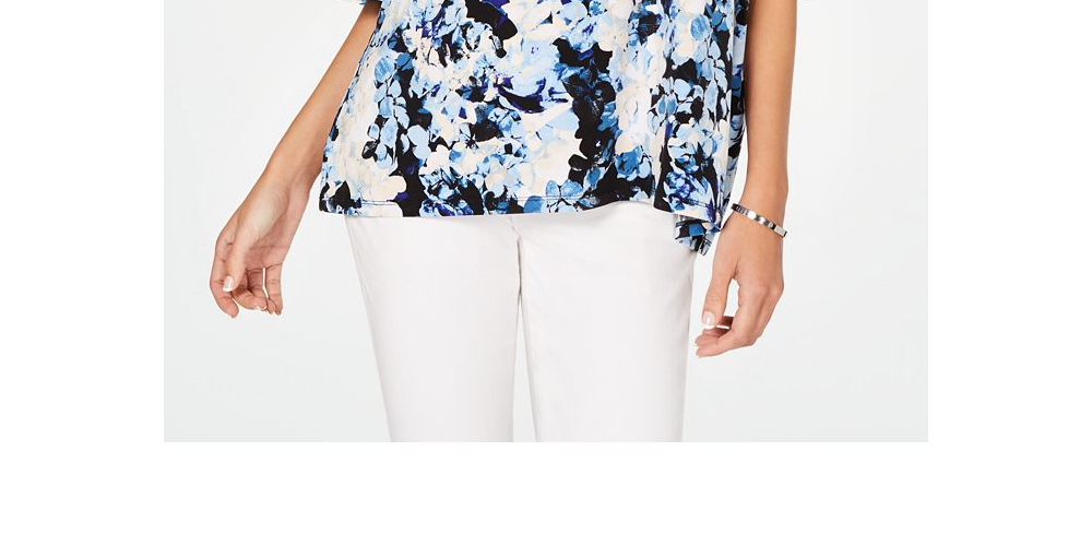 Blusa feminina Alfani com estampa floral e babados, azul, tamanho G