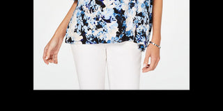 Blusa feminina Alfani com estampa floral e babados, azul, tamanho G