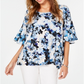 Blusa feminina Alfani com estampa floral e babados, azul, tamanho G
