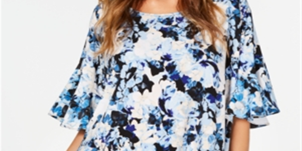 Blusa feminina Alfani com estampa floral e babados, azul, tamanho G