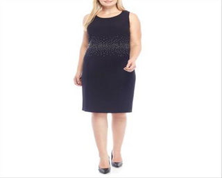 Kasper Women's Sleeveless Jewel Neck Knee Length Sheath Dress Black Size 24W