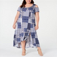 Vestido longo assimétrico plus size feminino NY Collection, azul, tamanho 3X