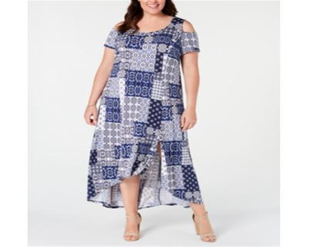 Vestido longo assimétrico plus size feminino NY Collection, azul, tamanho 3X