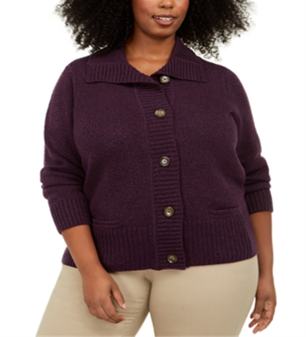 Karen Scott Cardigan Feminino Marled Wing Collar Roxo Tamanho 3x