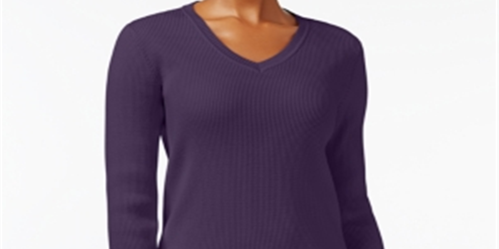 Karen Scott Suéter Feminino de Algodão com Malha Canelada Roxo Tamanho PP