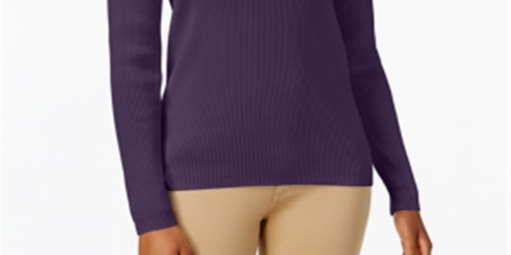 Karen Scott Suéter Feminino de Algodão com Malha Canelada Roxo Tamanho PP