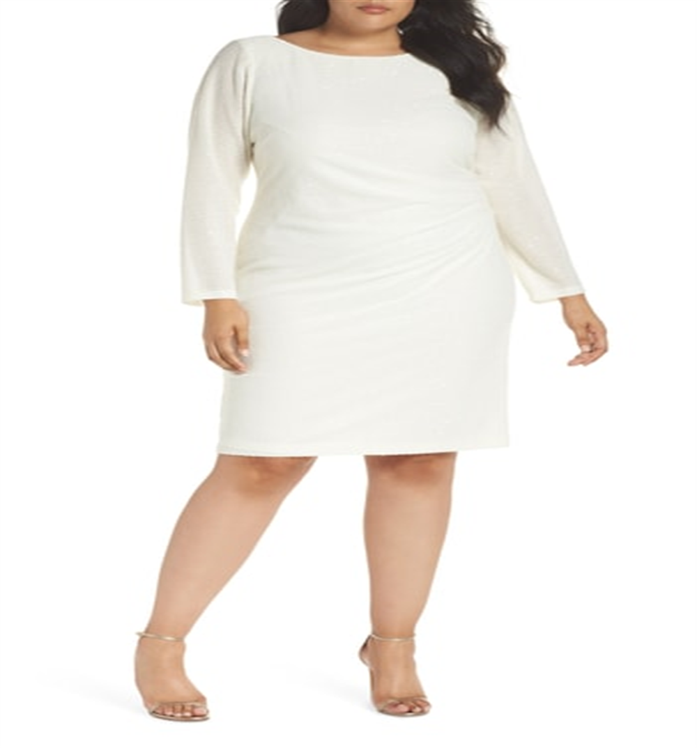 Vestido justo com lantejoulas Vince Camuto feminino, tamanho 16W, branco