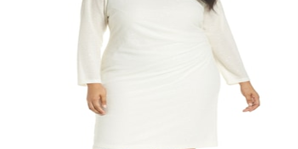 Vestido justo com lantejoulas Vince Camuto feminino, tamanho 16W, branco