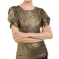 INC International Concepts Top feminino metálico com manga bufante, amarelo, tamanho XX-G